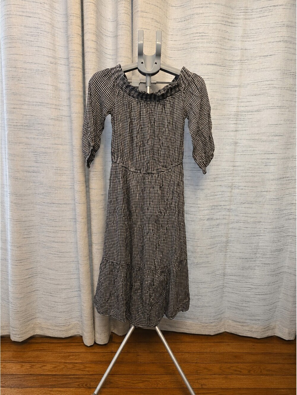 Old Navy Women's Small Blue Gingham Off Shoulder Tiered Midi Dress 2018